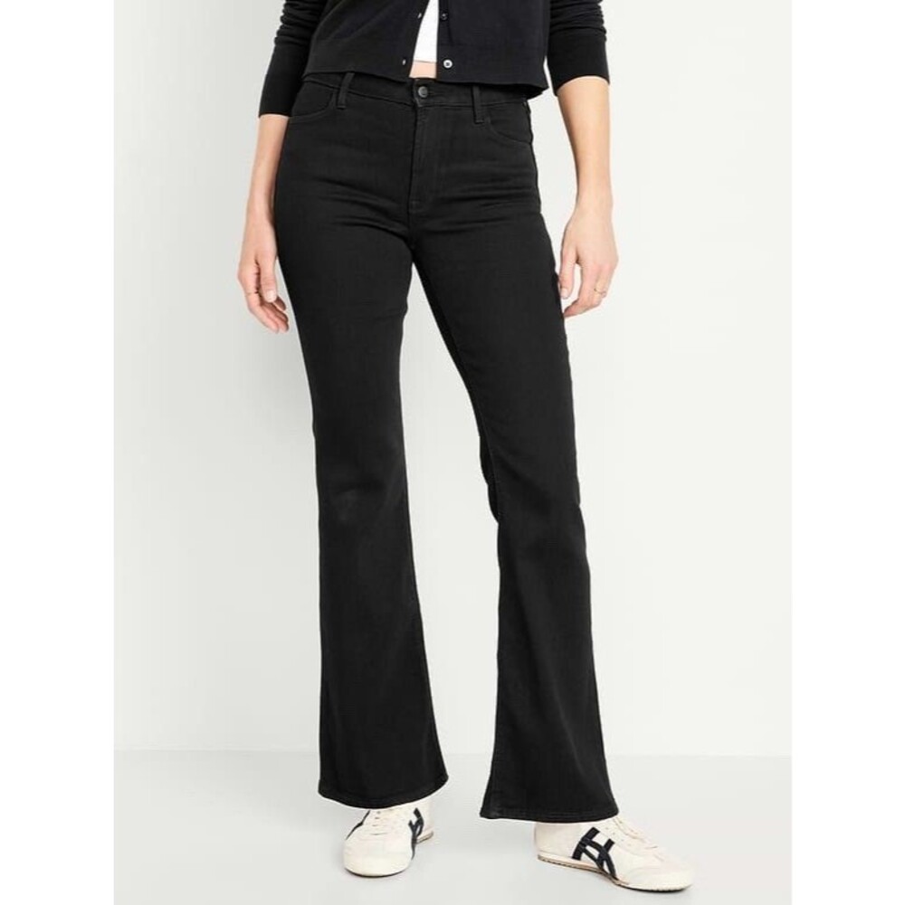 Old Navy High Rise Wow Flare Jeans Womens Black Stretch Pockets SZ 0